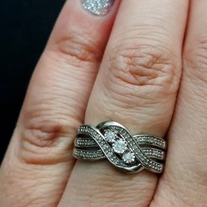 Sterling silver "past, present, future" diamond ri